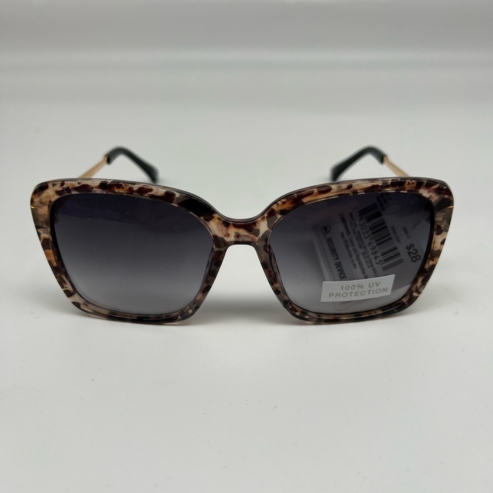 MIXIT Square Cheetah Print Gold‎ Wire Single Bridge Black Temple Tips Sunglasses